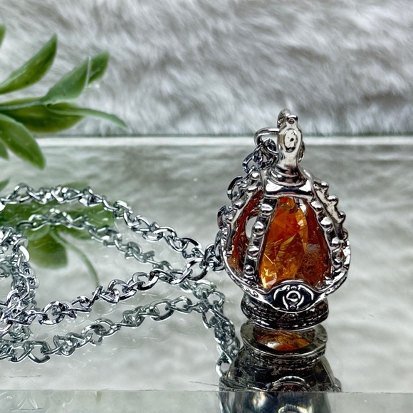 Silver and Orange Pendant Necklace - Picture 3 of 10